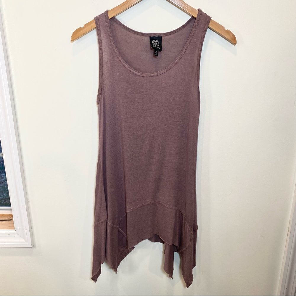 Bobeau eggplant purple flax blend asymmetrical sleeveless knit blouse XS